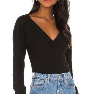 We The Free Black Long Sleeve Classic Wrap Top Lupine Tee